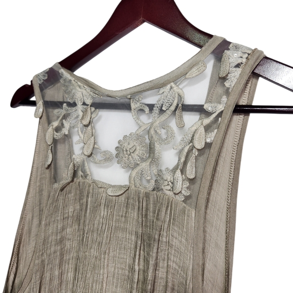 Lace Embroidered Tunic Tank Top Women's Large Taupe Whimsigoth Fairy Festival - Picture 7 of 14